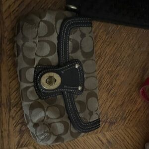 Coach Brown Signature Canvas Wristlet with Dark Brown Trim